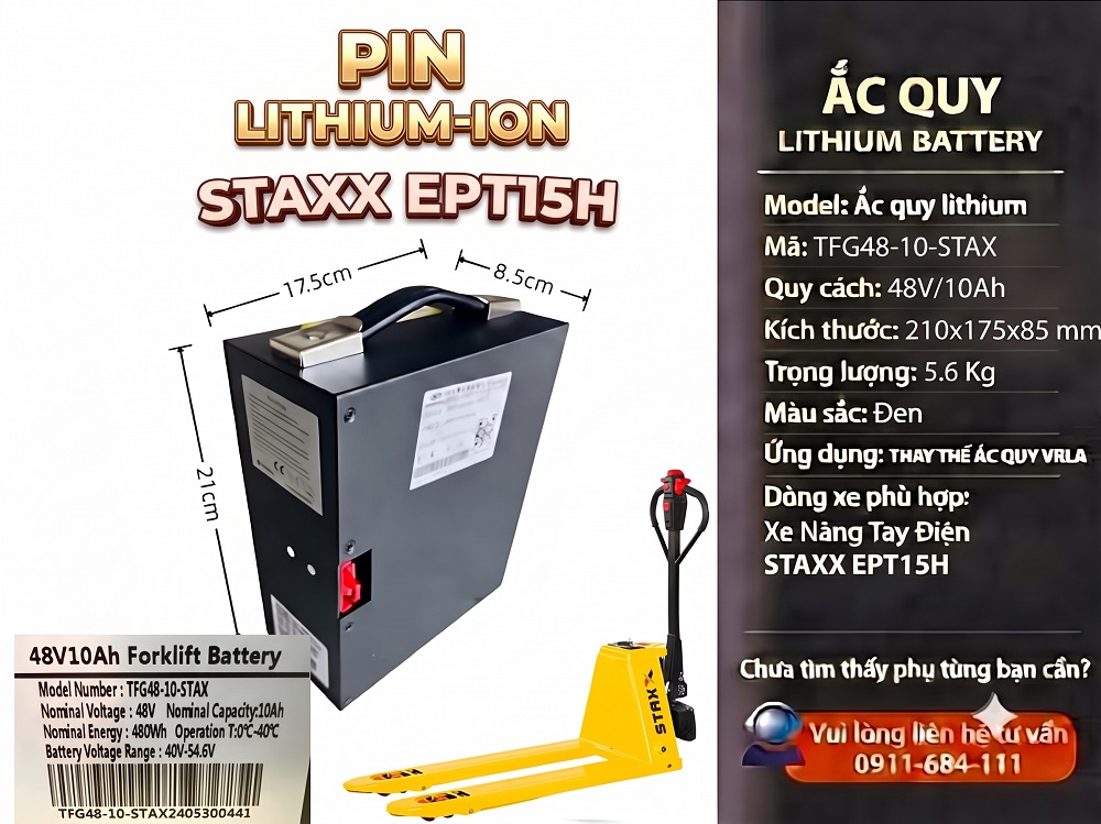 Pin Lithium Xe Nâng Staxx EPT15H 48V/10Ah